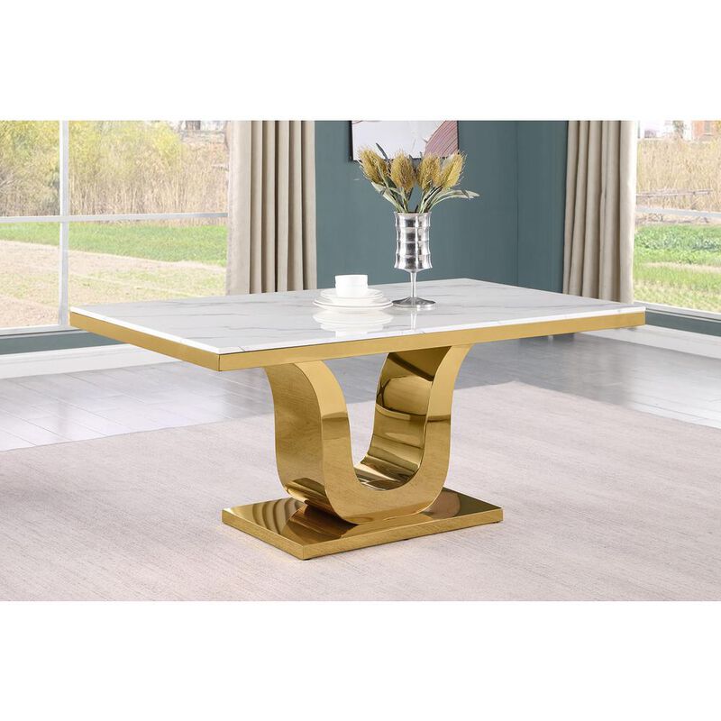 5pc Small(66") marble top dining set with gold base and 4 Dark grey side chairs