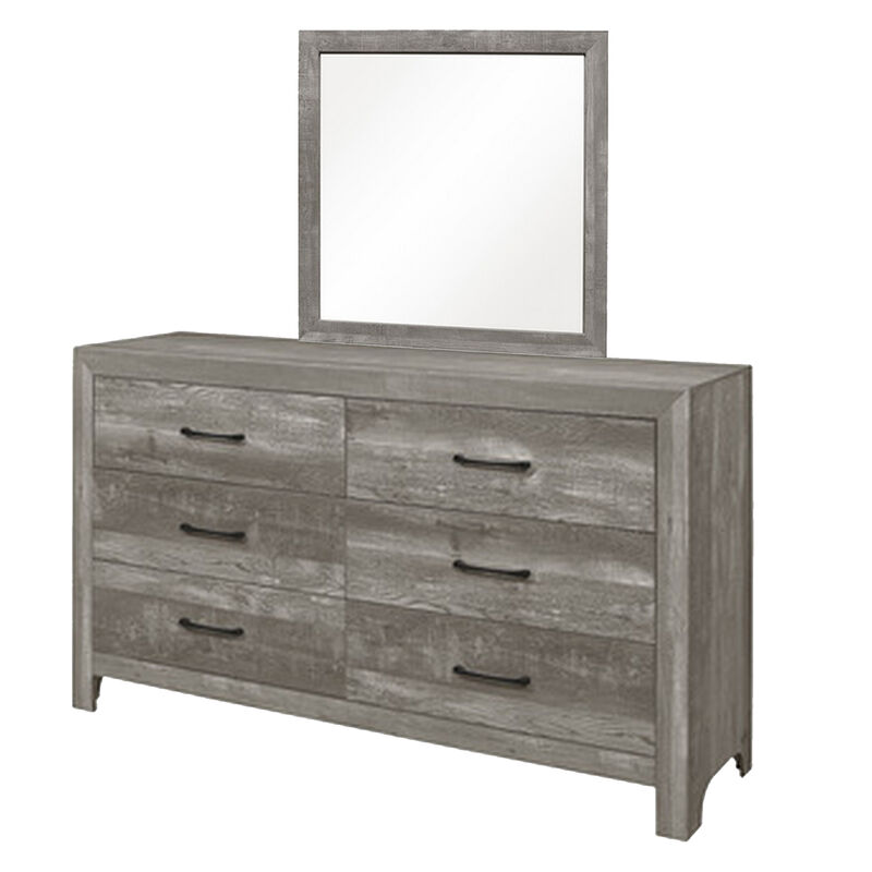 Eb Four Piece Queen Size Bedroom Set, Farmhouse Style, Gray, Black - Benzara