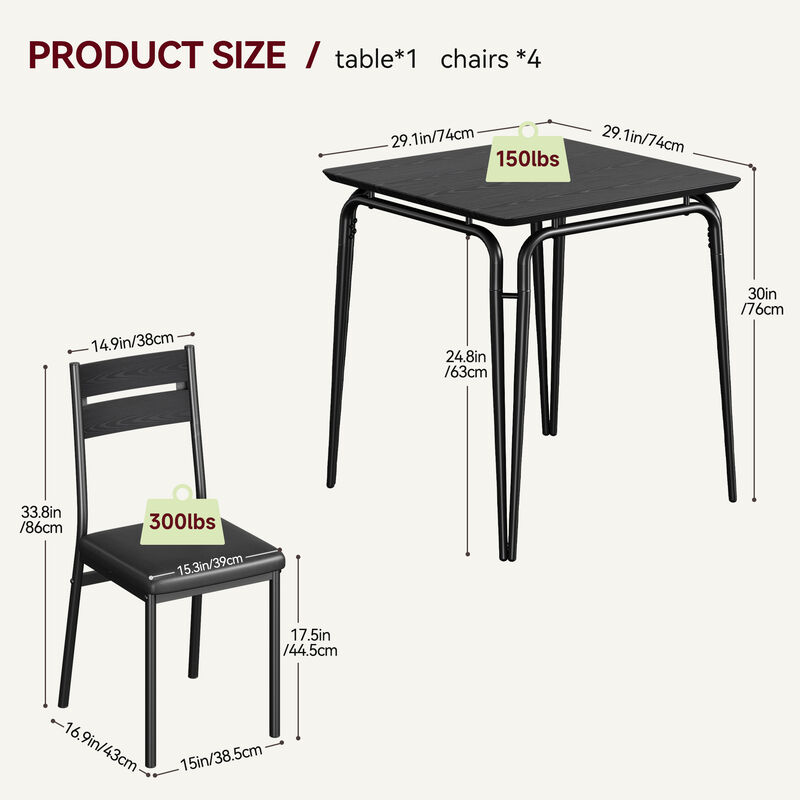 Modern 3-Piece Dining Set for 2 &ndash; Square Table & 2 Chairs &ndash; Space-Saving Compact for Apartment & Kitchen image number 4