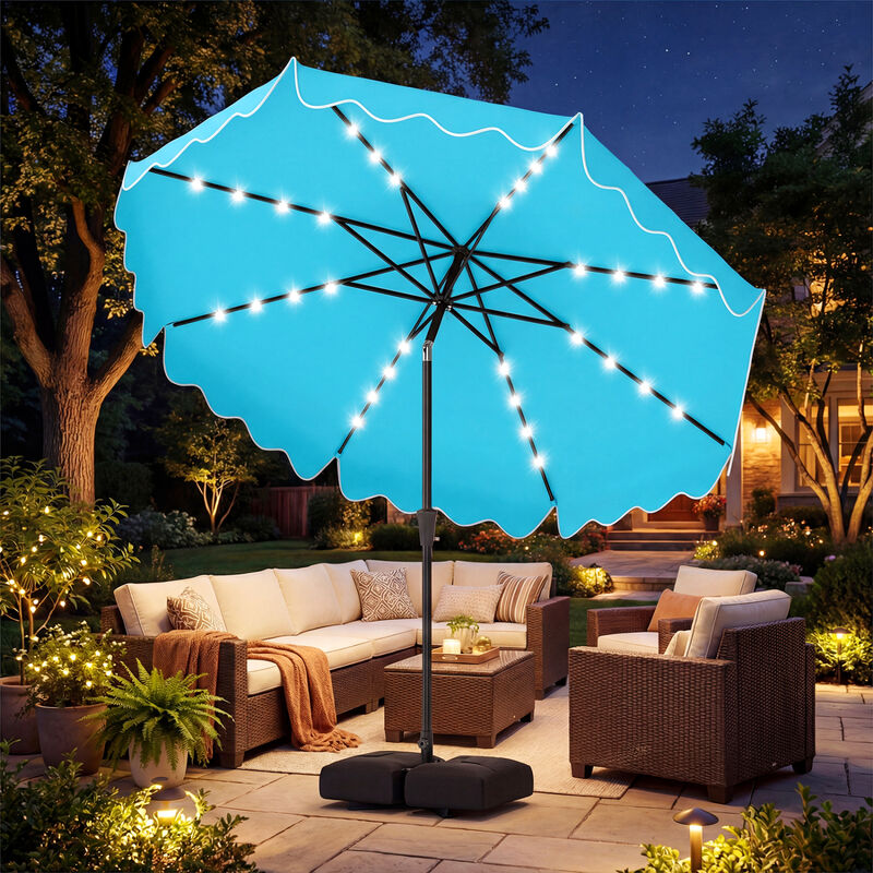 10' patio umbrella with solar lights Mondawe 10 ft Outdoor Patio Umbrella with Solar LED Lights and Weighted Base in Red