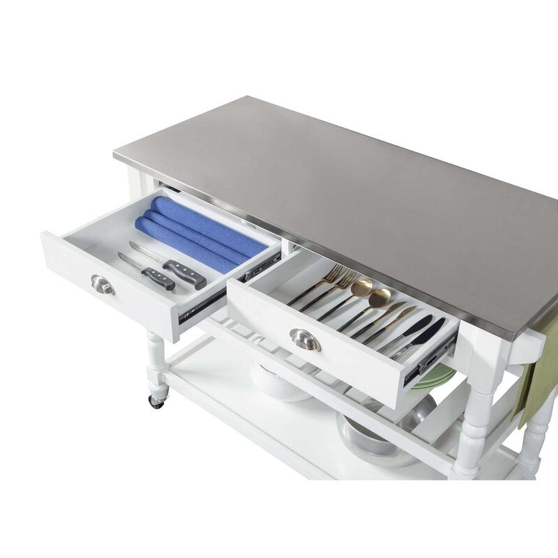 Convenience Concepts French Country 3 Tier Stainless Steel Kitchen Cart with Drawers