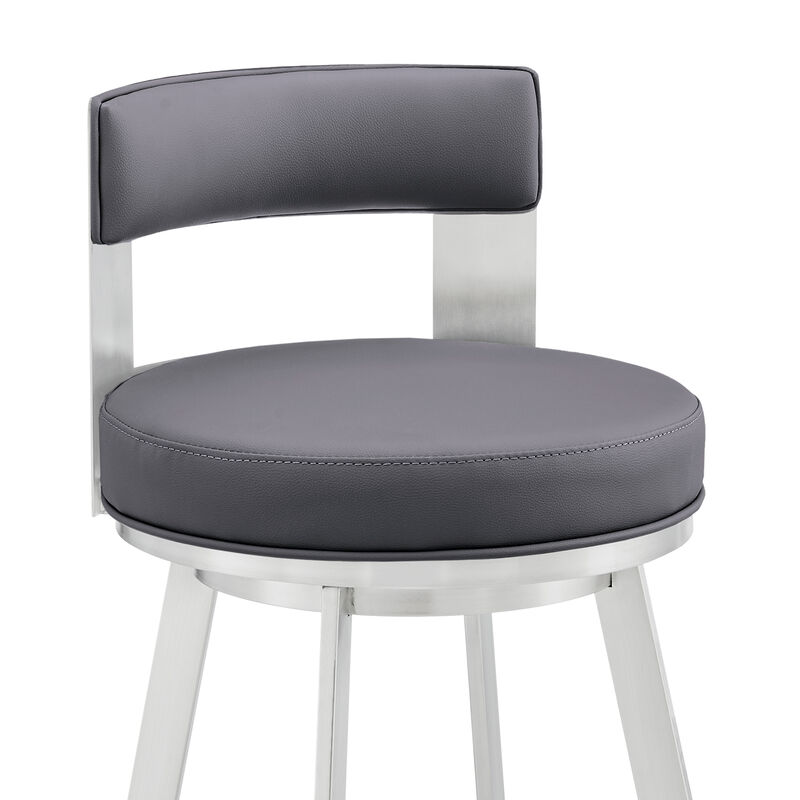 Lynof Swivel Stool in Silver Metal with Grey Faux Leather