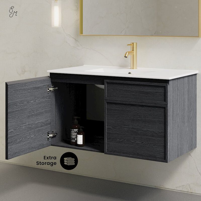 St. Tropez 36" Wall-Mounted Bathroom Vanity in Black Oak with Sink Top image number 7