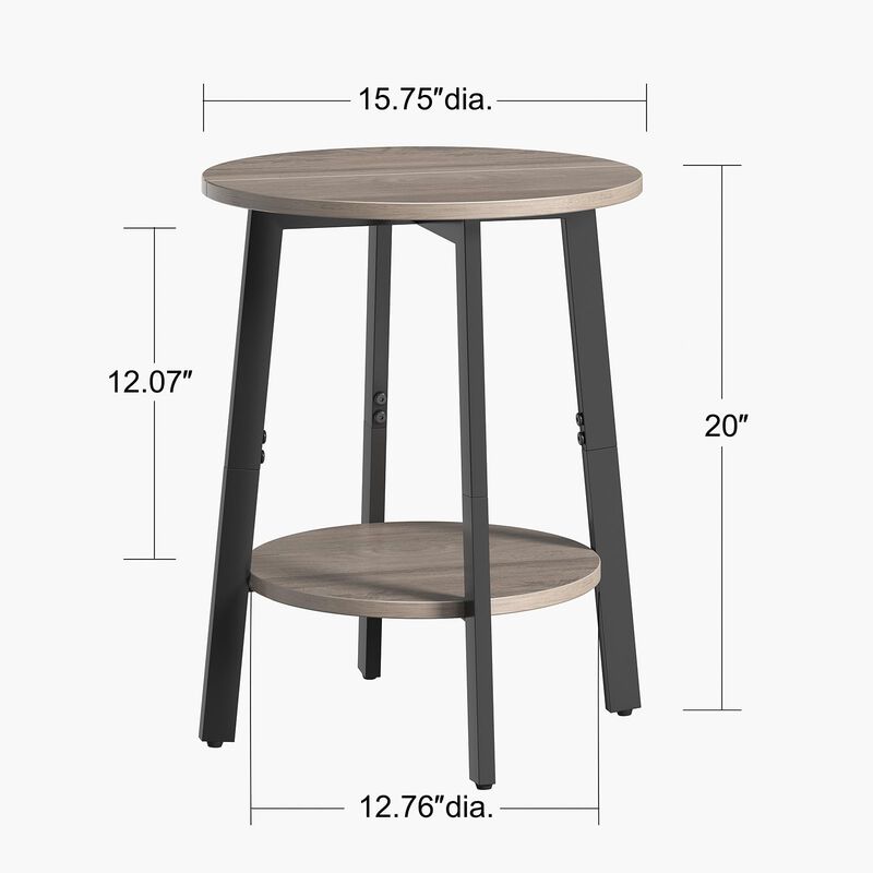 sthmec Side Table, Small Round End Table with Storage Shelf for Small Space, 2-Tier Small Bedside Table Sofa Couch Table, Round