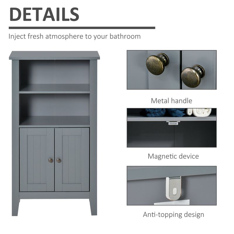 Grey Bathroom Organizer: Small Floor Cabinet with Double Doors