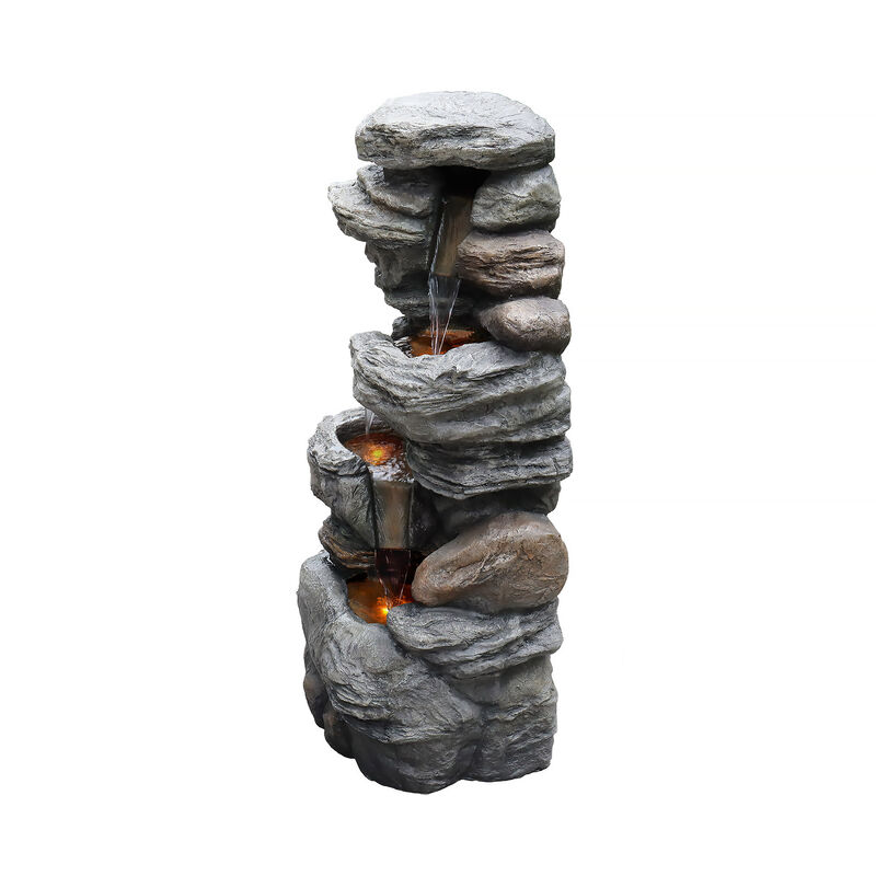 Outdoor Faux Stone 4-Tier Water Fountain with LED, Gray image number 3