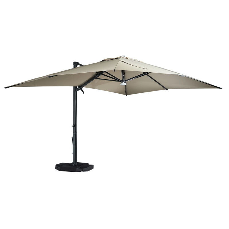 MONDAWE 13ft Square Solar LED Cantilever Patio Umbrella with Included Base Stand & Bluetooth Light