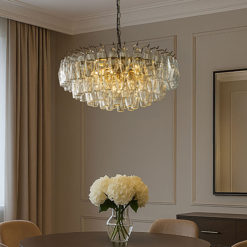 28'' Midcentury Modern Murano Glass Round Chandeliers 6-Light Handblown Glass Pendant Light Fixture Aged Bronze Finish For Dining Room Living Room image number 3