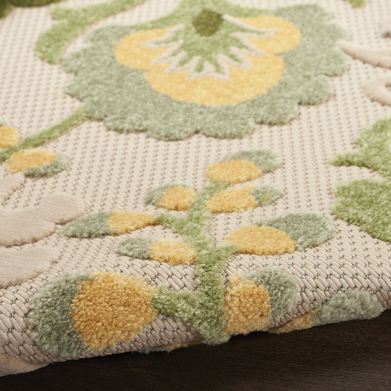 HomeRoots 5' Ivory Green Dark Green And Yellow Round Floral Indoor Outdoor Area Rug image number 3