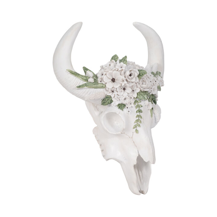 13" Bull Skull White Flowers