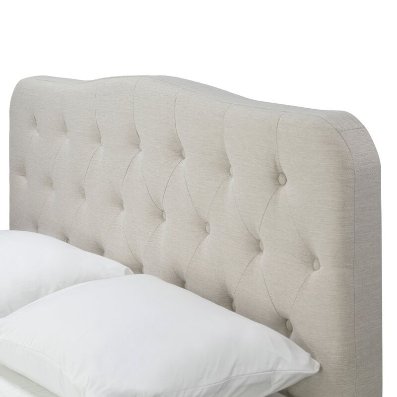 Glamour Home Artan Beige Fabric Queen Bed with Button Tufting