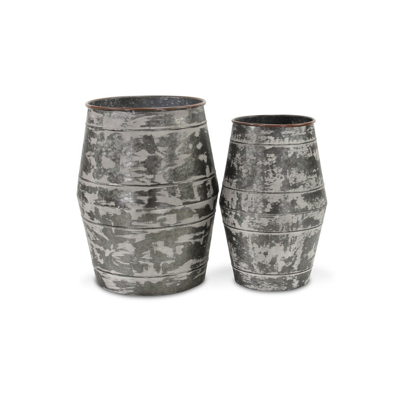 HomeRoots Set of Two Gray Galvanized Metal Cylinder Floor Vases image number 0