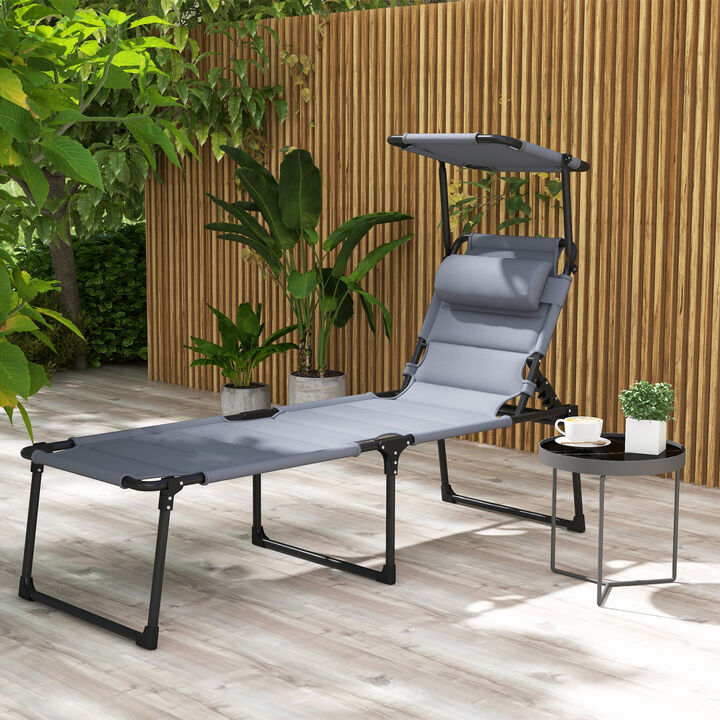 Hivvago Folding Outdoor Lounge Chair with Adjustable Back and Canopy