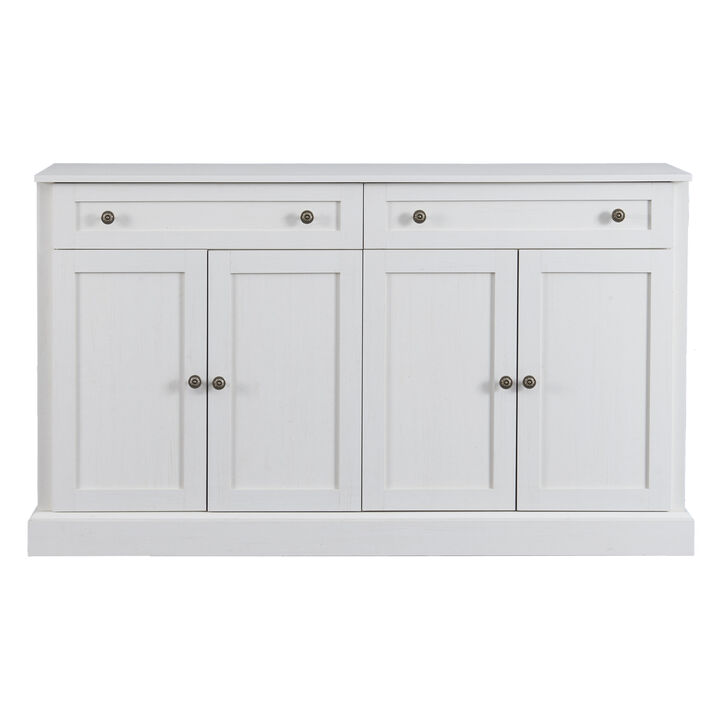 Kitchen Sideboard Storage Buffet Cabinet with 2 Drawers & 4 Doors Adjustable Shelves for Dining Room, Living Room (Antique White)
