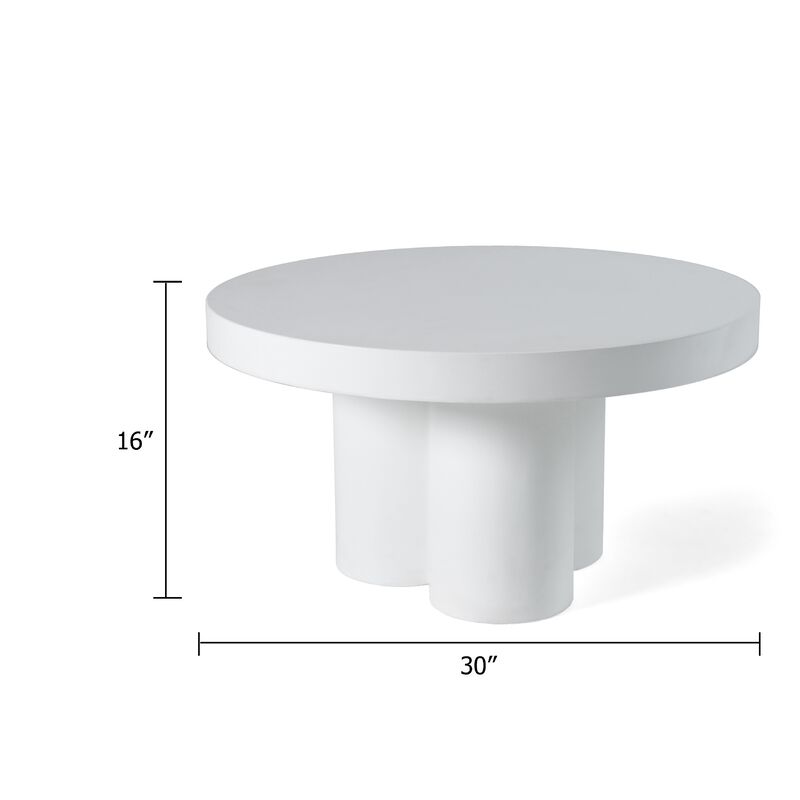 Cid Run Coffee Table, White Concrete, Abstract Base, Round 30 Inch Top - Benzara image number 4