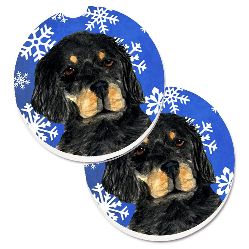 Caroline's Treasures Gordon Setter Winter Snowflakes Holiday Set of 2 Cup Holder Car Coasters SS4653CARC, 2.56, Multicolor image number 0