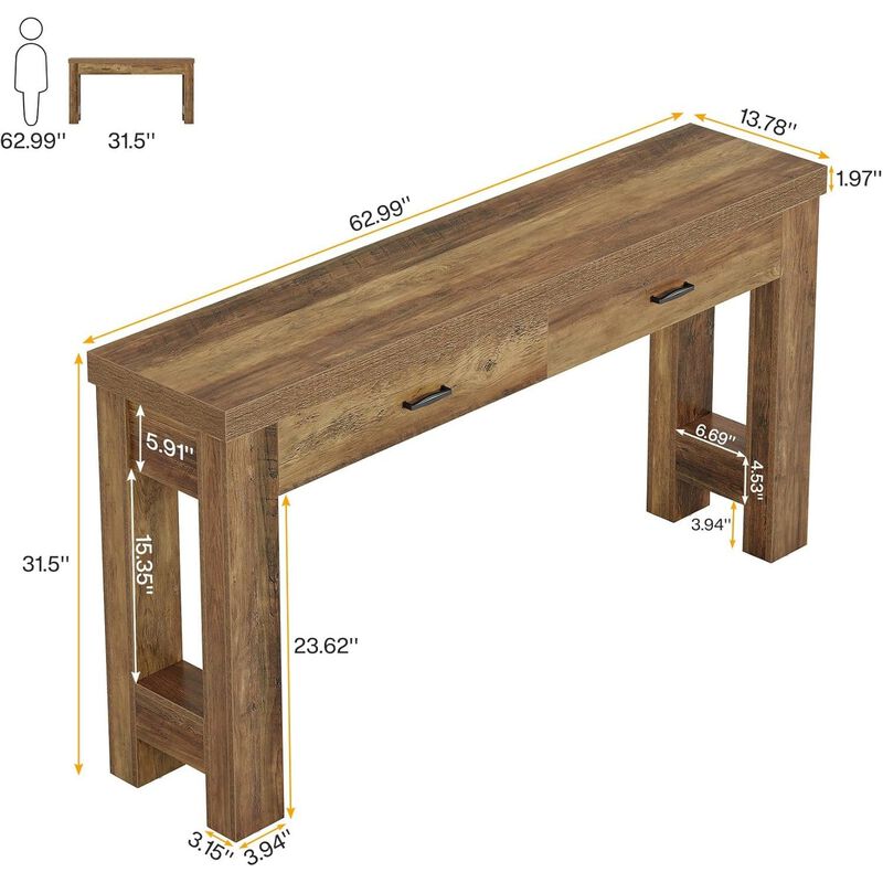 Tribesigns Country Rustic Wood Console Table with Drawers image number 4
