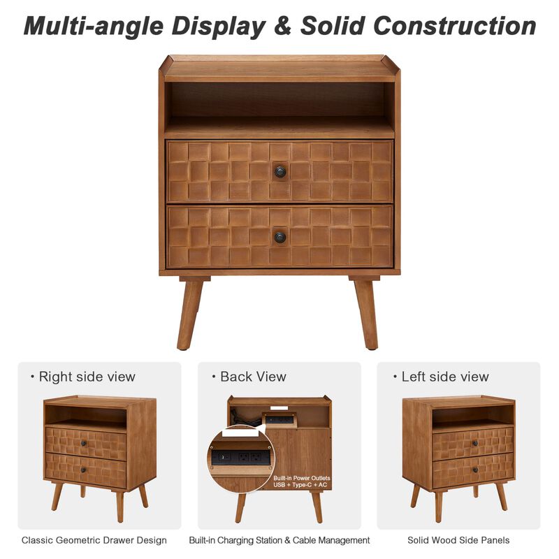 Begkam Farmhouse Nightstand with Charging Station image number 6