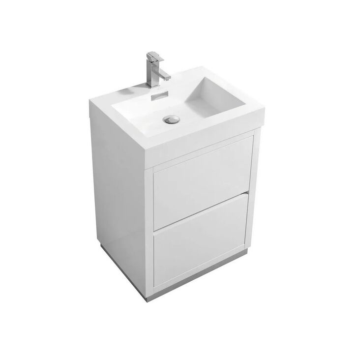 Kubebath Bliss 24 High Gloss White Free Standing Modern Bathroom Vanity