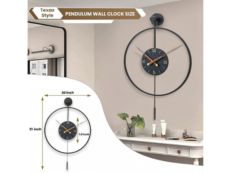Large Modern Wall Clock - Metal Roman Numeral Pendulum with Walnut Pointers image number 2