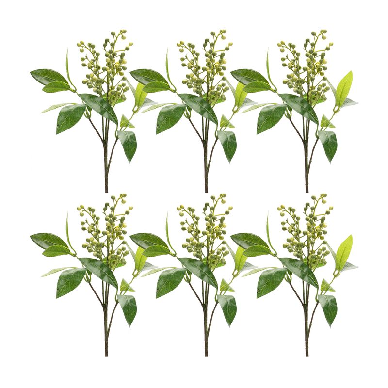 Berry Foliage Spray (Set of 6) &ndash; Artificial Decorative Branches for Holiday, Home, and Seasonal Decor