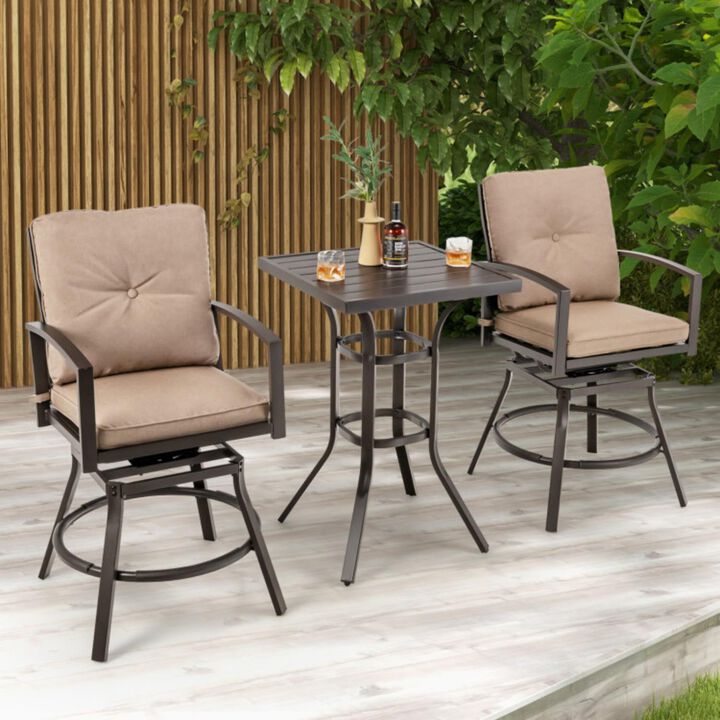 Hivvago 3 Pieces Patio Swivel Bar Table Set with Removable Cushions and Rustproof Metal Frame
