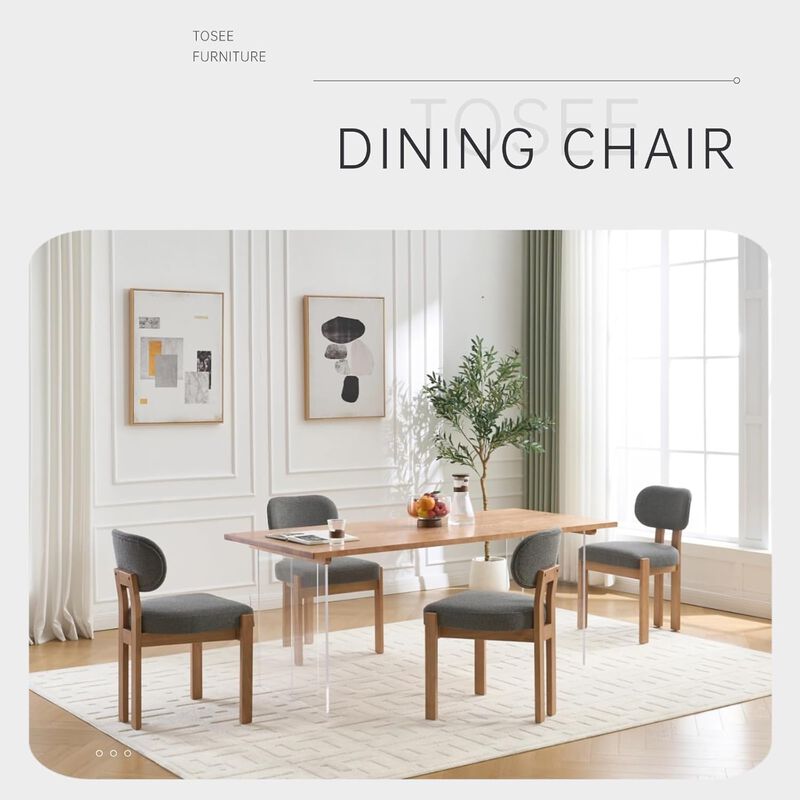 Envelor Farmhouse Chenille Upholstered Cane Leg Dining Chair, Set of 2 image number 3