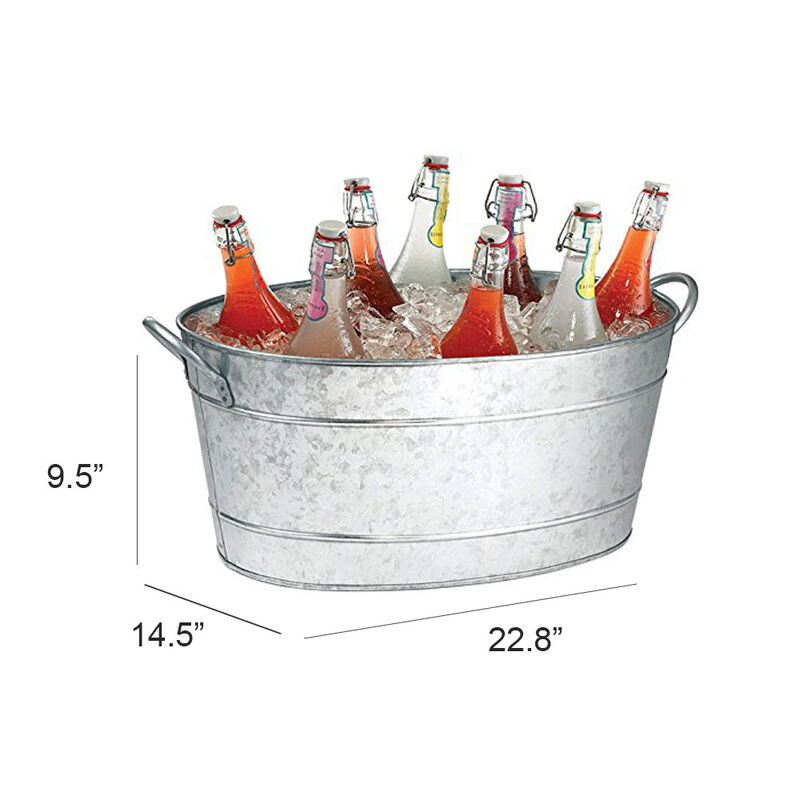 Lola 23 Inch Beverage Tub, Galvanized Antique Silver Steel, 2 Handles