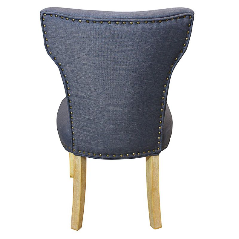 Transitional Jill Side Chair In Blue Weave Fabric in Natural 2-Piece Set