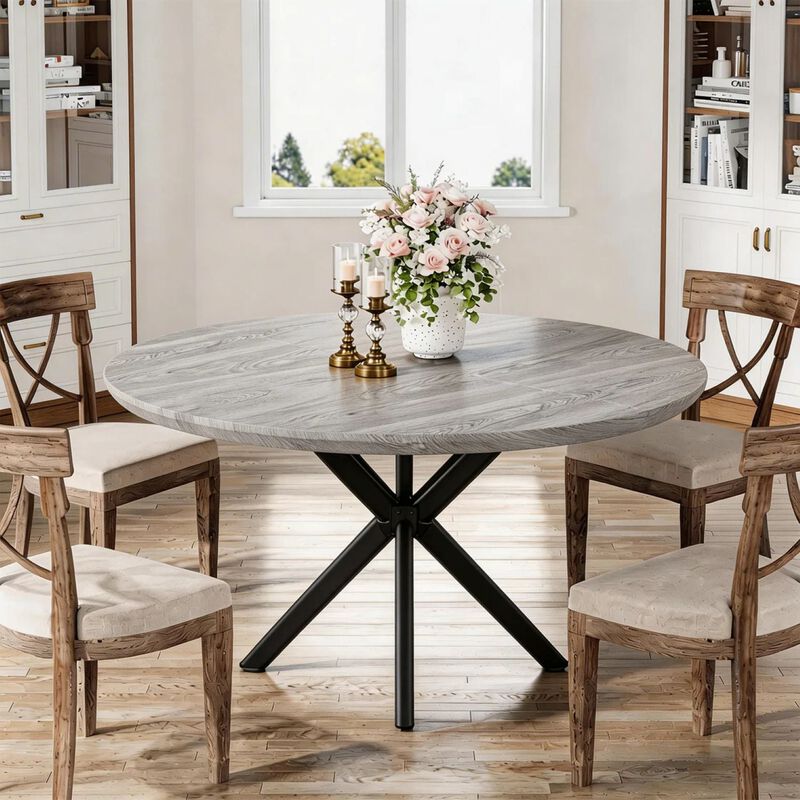 Envelor Round Solid Wood Dining Table with Metal Legs image number 6