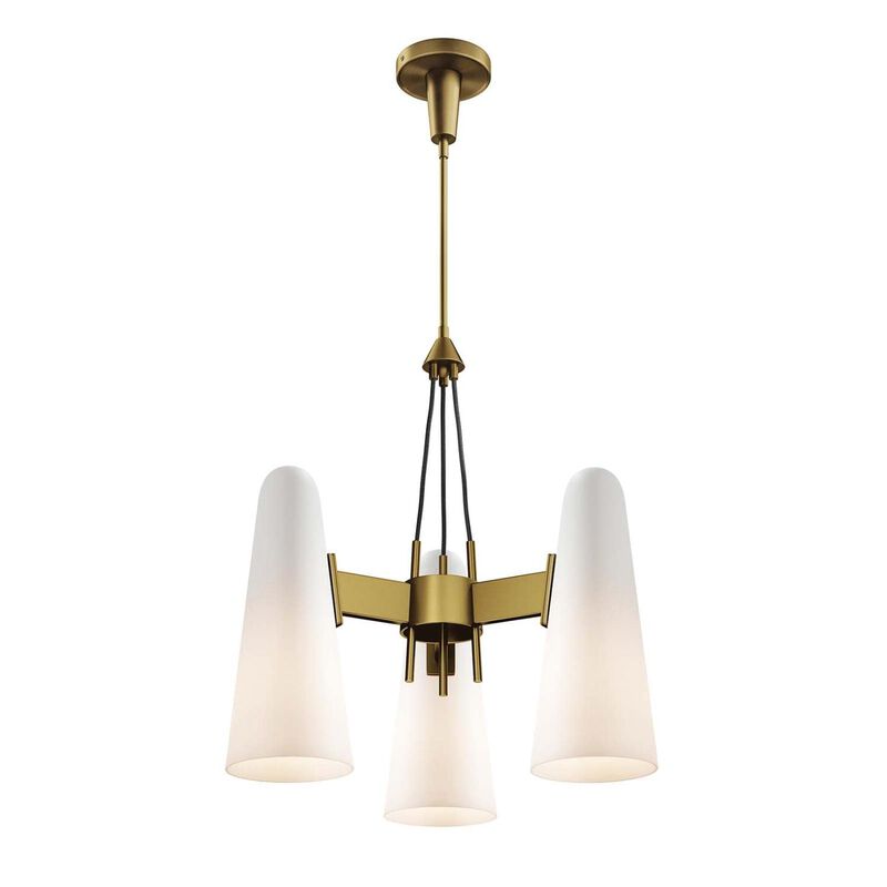 Modway Beacon 3-Light Pendant Light in Opal Satin Brass, Brown, 20.5 x 20.5 x 73 image number 3