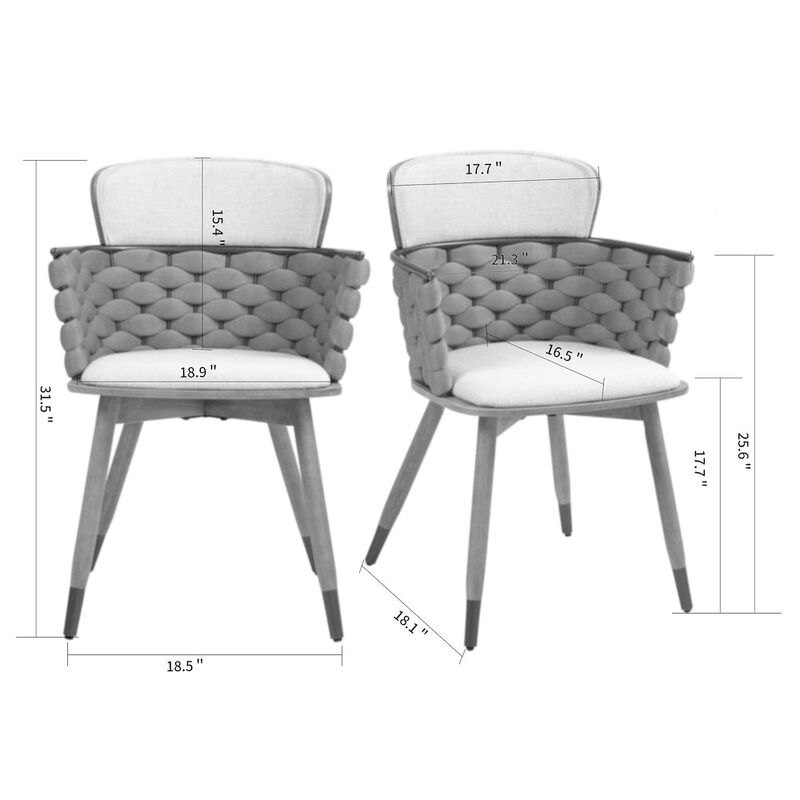 Glamour Home Set of 2 Bechor Beige and Gray Woven Fabric Dining Chair with Natural Wood Legs