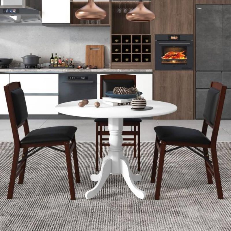 Hivvago Round Solid Wood Kitchen Dining Table in White Farmhouse Wooden Finish