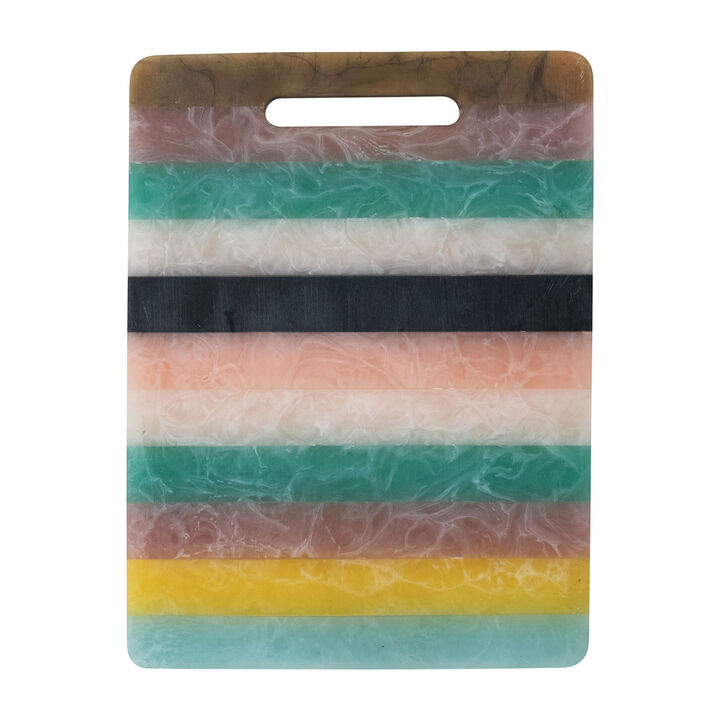 Marbled Resin Striped Cheese and Serving Board with Handle, Multicolor
