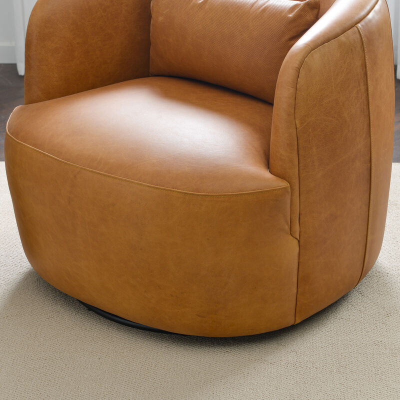 Ashlie 100% Top Grain Genuine Leather Swivel Barrel Chair image number 5