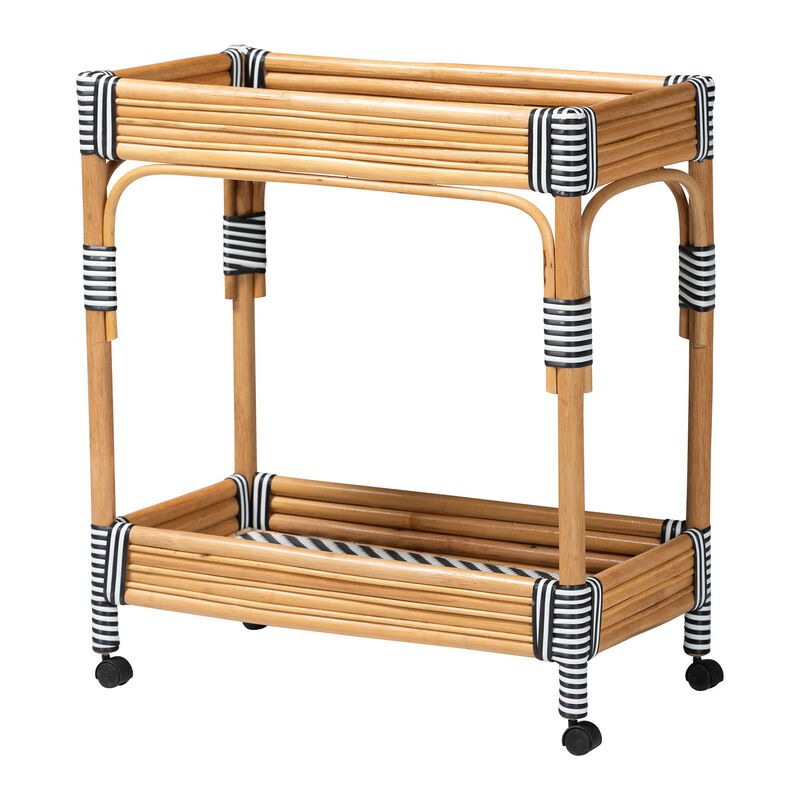 bali & pari Carmine Natural Rattan Kitchen Cart - 2-Tier Handwoven Wicker Storage Trolley with Raised Borders for Kitchen or Lounge image number 0