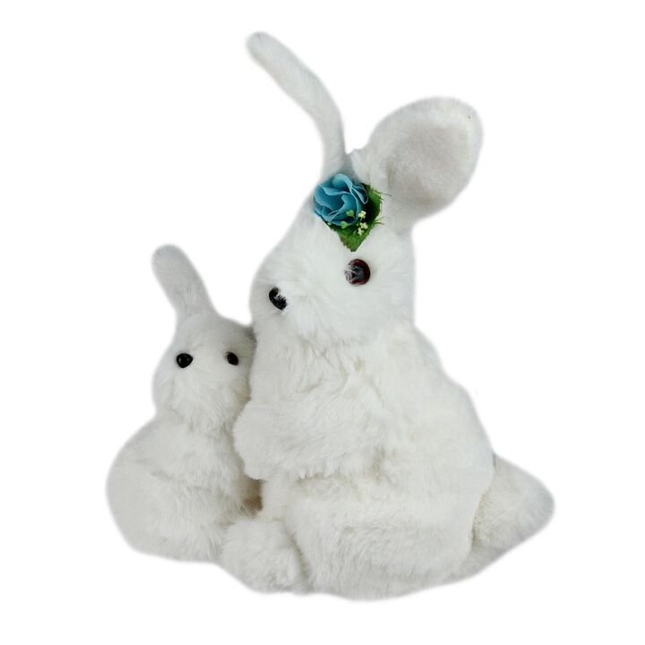 10” White Plush Standing Mother and Baby Easter Bunny Rabbit Spring Figure