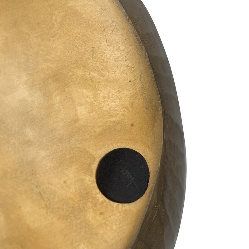 Kria 13 Inch Modern Vase, Curved Shape, Hammered Texture, Gold Metal Finish - Benzara