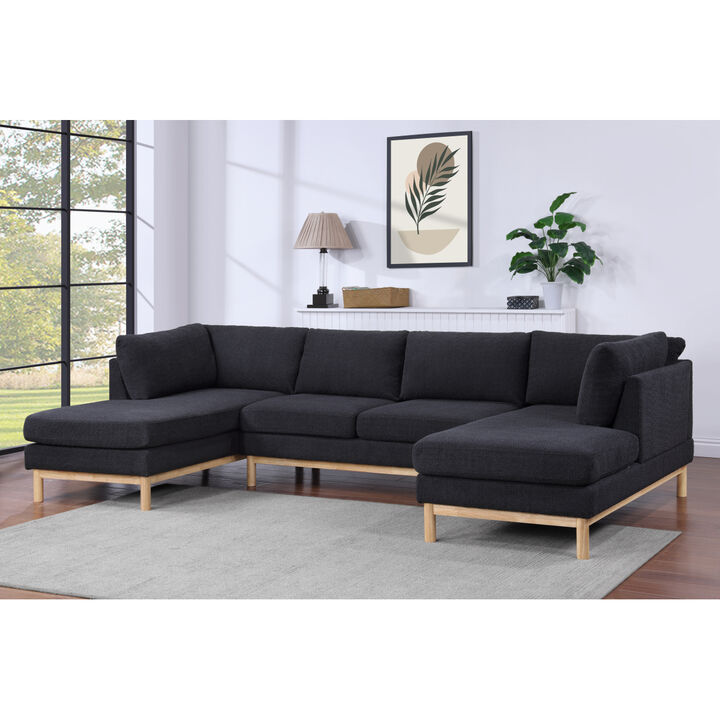 Streamdale Hallie Black Sherpa 124" Wide Double Chaise U-Shape Sectional Sofa