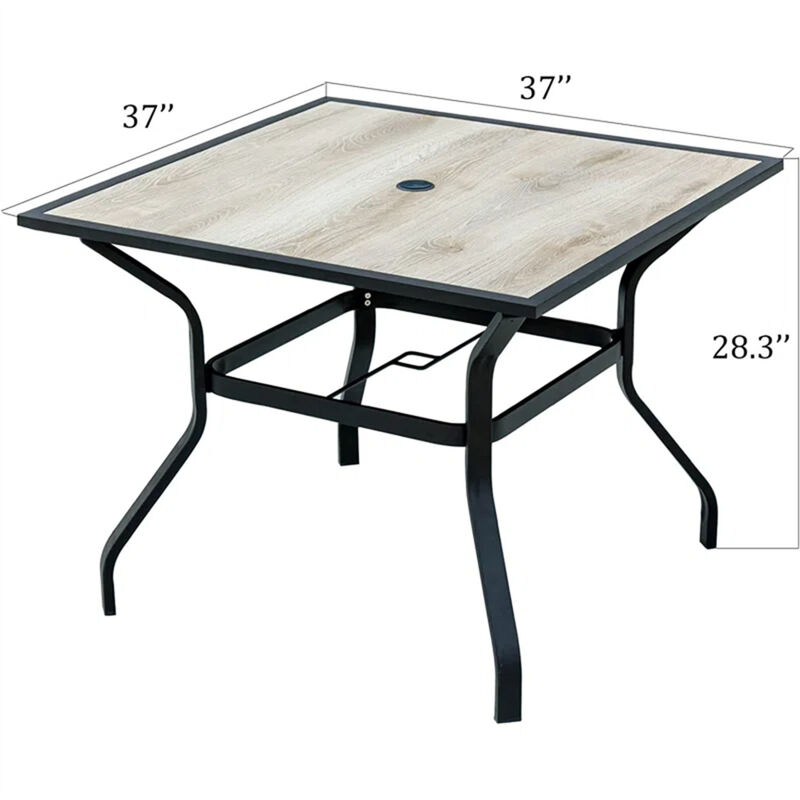 Outdoor Patio Dining Table Square Metal Table with Umbrella Hole and Wood-Look Tabletop for Porch, Garden, Backyard, Balcony(1 Table)
