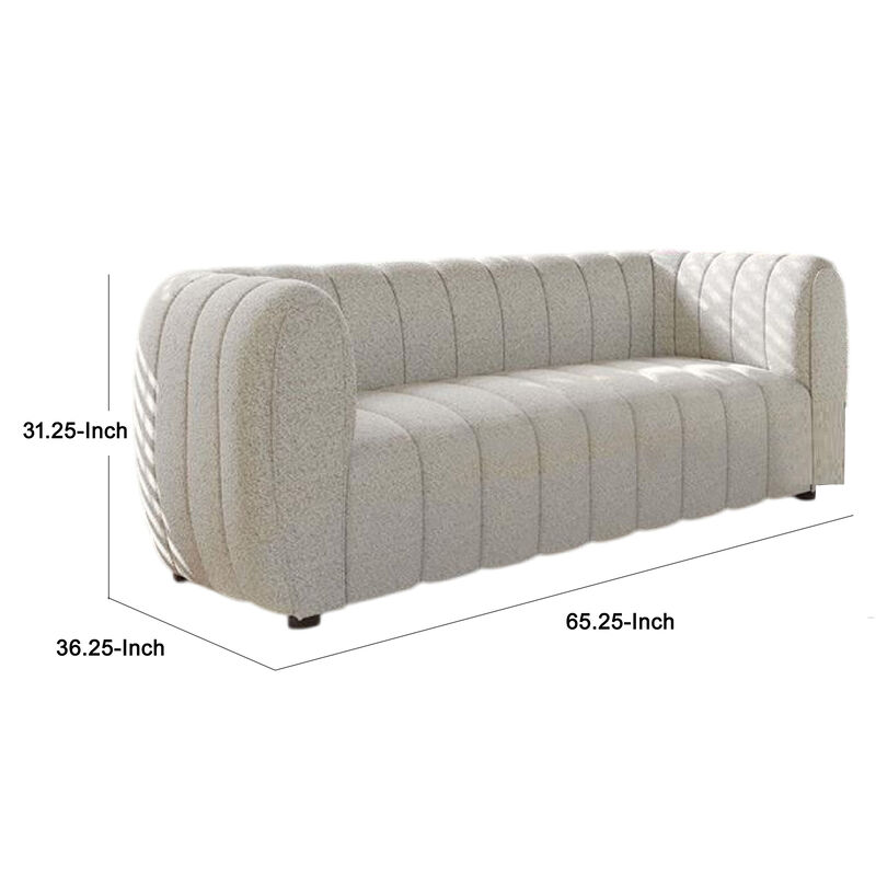 Hery Loveseat, 65 Inch, White Boucle, Vertical Channel Tufted Details - Benzara - Benzara