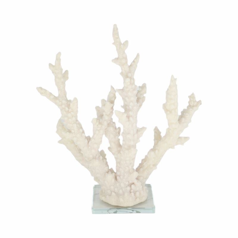 14" Branching Coral On Glass Base, White image number 3