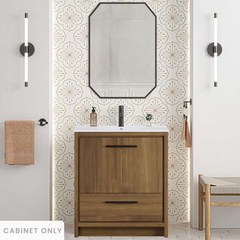 Virage 30" Freestanding Bathroom Vanity in Brown Oak without Sink Top image number 1