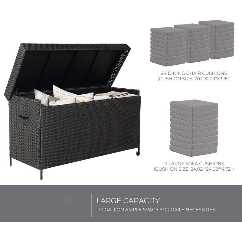 Mondawe Outdoor Hand-Woven Resin WillowStorage Box,W/ UV/Rain Resistant,Soft-Close Lid & Wheels