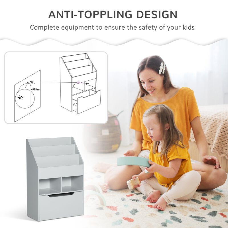Gray Kids' Organizer: Bookcase with Shelves, Bins and Drawer