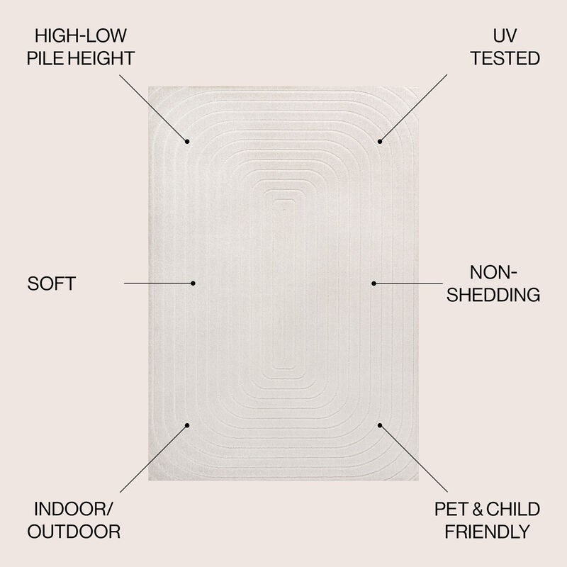 Freya High-Low Modern Scandinavian Arch Stripe Monotone Indoor/Outdoor Area Rug