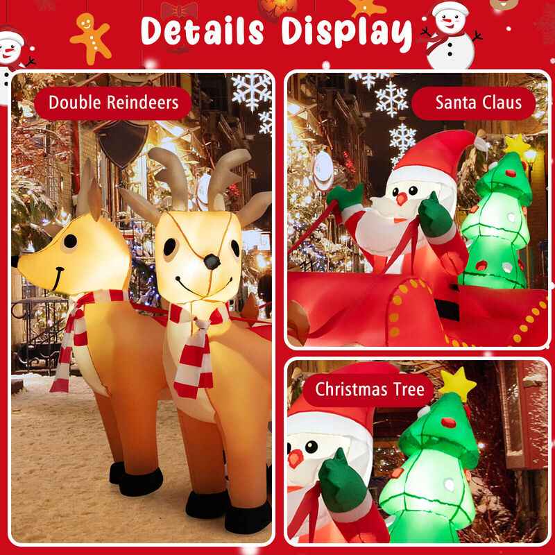 7.2 Feet Long Christmas Inflatable Santa Rides Sled with LED Lights image number 5