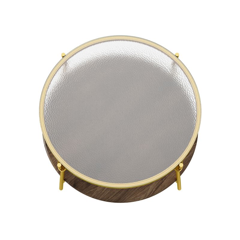 GOODSILO Modern Round Two-Tiered Coffee Table with Glass Top and Gold Metal Base for Contemporary Living Room D&eacute;cor image number 0