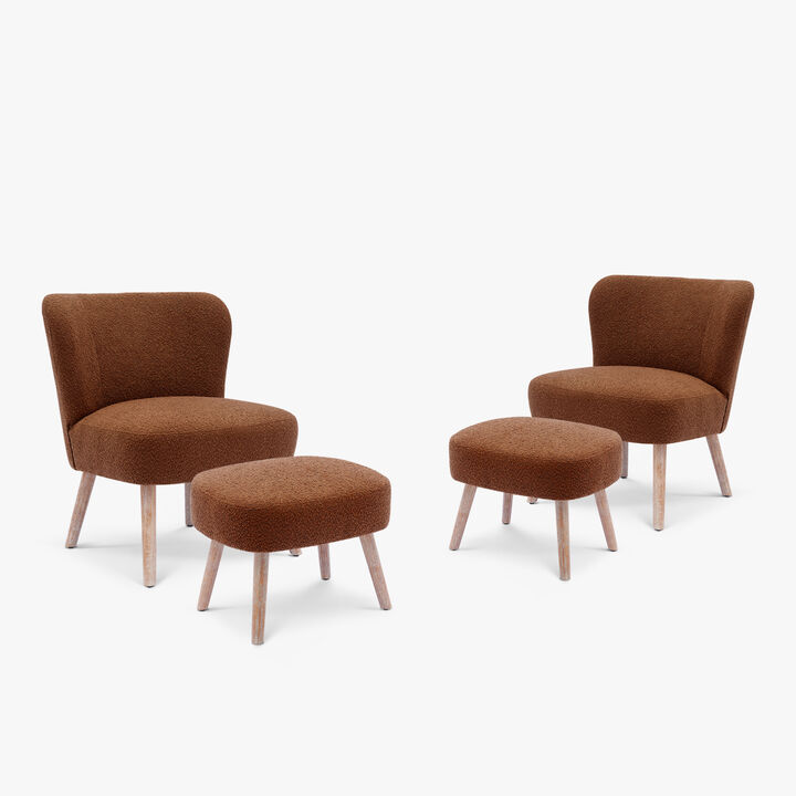 WestinTrends Genevieve 4-Piece Set Mid-Century Boucle Accent Chairs with Ottoman Foot Stools