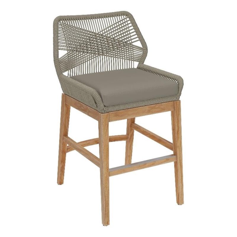 Modway Wellspring Outdoor Patio Teak Wood Counter Stool in Light Gray Greige - 24 Inch Patio Counter Height Stool with Cushion, Woven Seat and Teak Wood Legs image number 0